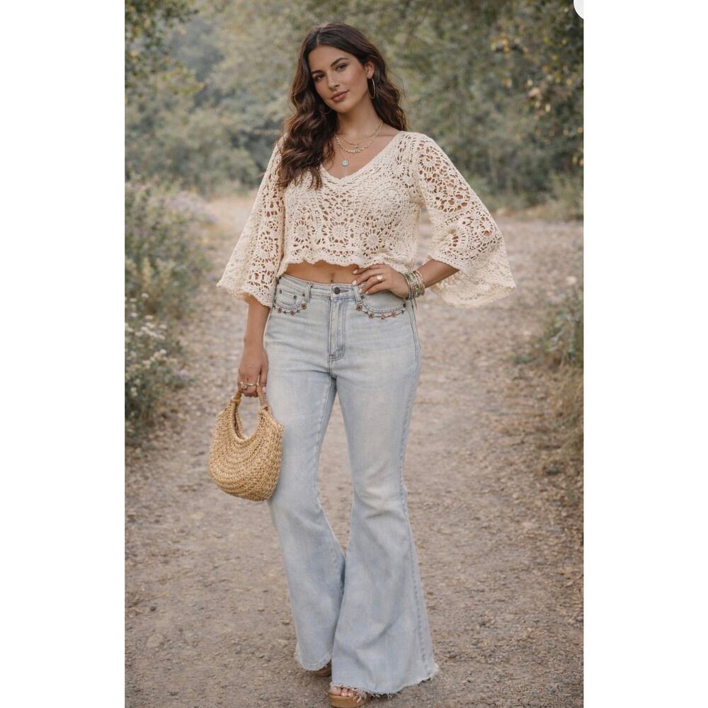 Spell & The Gypsy Collective Bleached Azalea Denim Flare Leg‎ Jeans Size Medium